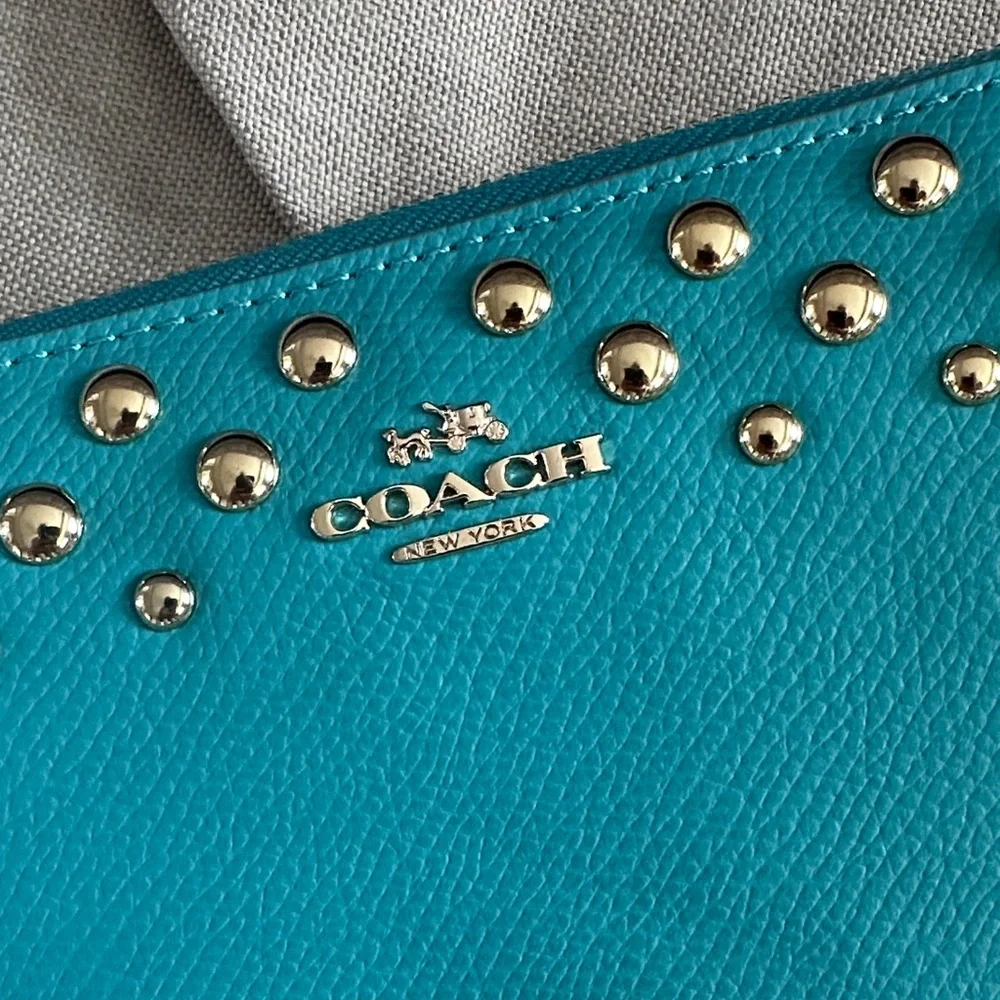 Coach Blue Studded Zip Wallet NWOT - Picture 2 of 7